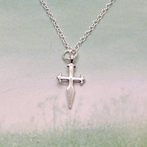 Dainty Gothic Dagger Cross Silver Necklace